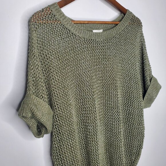 Chico's Womens Open Knit Pullover Sweater Size 2 US L Green Short Sleeve Beach - Picture 2 of 10